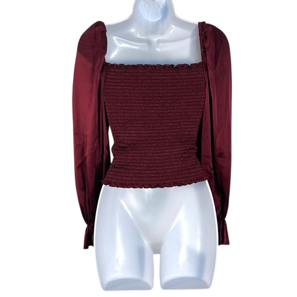 Reformation Chamomile Puff Sleeved Silk Satin Top Blouse Plum Burgundy Size XS - Picture 8 of 13